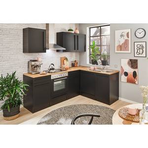 Hoek-keukenblok Pattburg Mat zwart - Breedte: 220 cm - Zonder elektrische apparatuur
