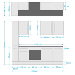 Küchenzeile Pattburg III Hochglanz Weiß - Breite: 250 cm - Ohne Elektrogeräte