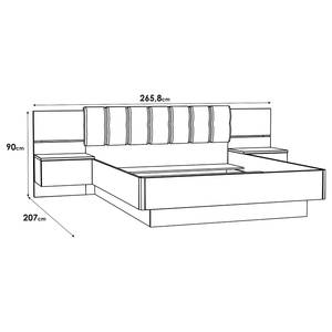 Beddenset Royger inclusief verlichting - modderkleurige eikenhouten look/zwarte eikenhouten look - Zonder opbergruimte