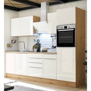 Keukenblok Marleen I Wit hoogglans/Eikenhouten Artisan look - Breedte: 280 cm