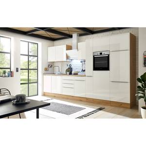 Keukenblok Marleen I Wit hoogglans/Eikenhouten Artisan look - Breedte: 370 cm