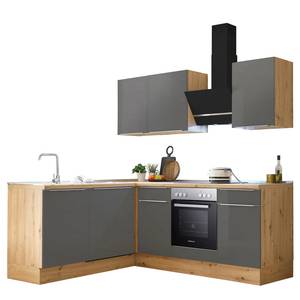 Hoek-keukenblok Marleen II Grijs/Eikenhouten Artisan look - Breedte: 220 cm