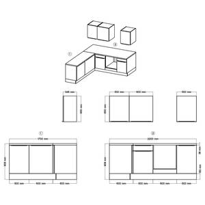 Hoek-keukenblok Marleen II Grijs/Eikenhouten Artisan look - Breedte: 220 cm