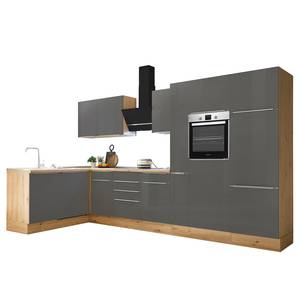 Hoek-keukenblok Marleen I Grijs/Eikenhouten Artisan look - Breedte: 370 cm