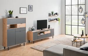 Ensemble meubles TV Leox I (4 éléments) Avec éclairage inclus - Graphite / Imitation chêne artisan