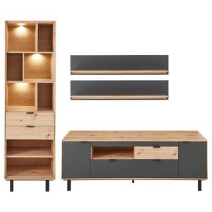 Ensemble meubles TV Leox II (4 éléments) Avec éclairage inclus - Graphite / Imitation chêne artisan