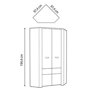 Eckkleiderschrank Necton Weiß / Dunkelgrau