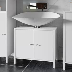 Mobile sottolavabo con due ante battenti e due cassetti, colore bianco  lucido, cm 80 x 80 x 45.