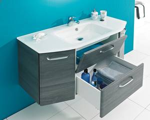 Salle de bain Quickset 328 VIII (4 él.) Avec éclairage inclus - Blanc / Imitation graphite structuré