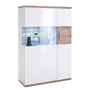 Credenza Sonya Bianco lucido / Effetto rovere - Anta in vetro a sinistra