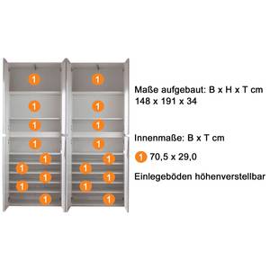 Garderobenschrank Mirror Weiß - Breite: 148 cm