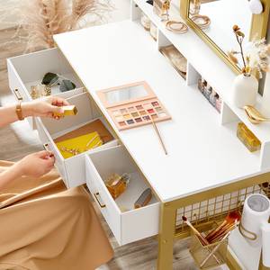 Make-up tafel Ryton I inclusief verlichting - Wit/goudkleurig