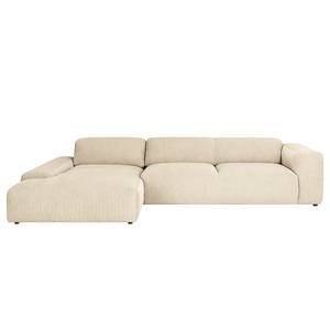 Hoekbank Lordelo 3-zits + chaise longue Corduroy Licia: Beige - Longchair vooraanzicht links