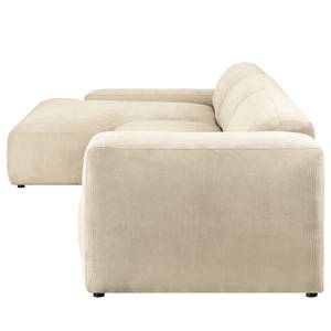 Hoekbank Lordelo 3-zits + chaise longue Corduroy Licia: Beige - Longchair vooraanzicht links