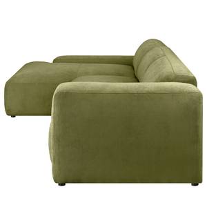 Ecksofa Lordelo 3-Sitzer mit Longchair Cordstoff Licia: Lindgrün - Longchair davorstehend links