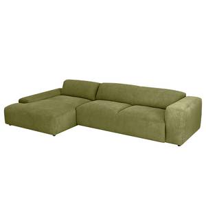 Ecksofa Lordelo 3-Sitzer mit Longchair Cordstoff Licia: Lindgrün - Longchair davorstehend links