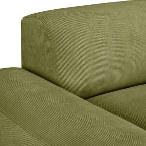 Ecksofa Lordelo 3-Sitzer mit Longchair Cordstoff Licia: Lindgrün - Longchair davorstehend links