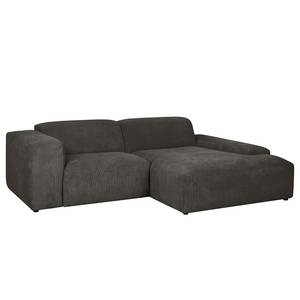 Ecksofa Lordelo 1,5-Sitzer mit Longchair Cordstoff Licia: Anthrazit - Longchair davorstehend rechts