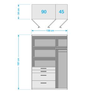 Armoire à portes battantes Homburg I Blanc alpin brillant - Largeur : 136 cm - Avec portes miroir