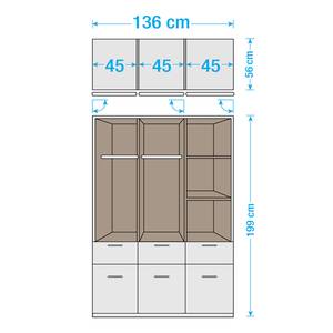 Armoire à portes battantes Bremen-Extra Largeur : 136 cm - Avec portes miroir