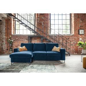 Divano angolare Sagata con chaise longue Velluto Krysia: Blu scuro - Longchair preimpostata a sinistra - Funzione letto