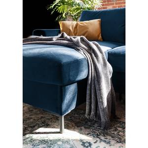 Hoekbank Sagata met chaise longue Velours Krysia: Donkerblauw - Longchair vooraanzicht links - Met slaapfunctie