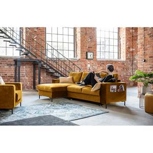 Hoekbank Sagata met chaise longue Velours Krysia: Oker - Longchair vooraanzicht links