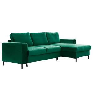 Divano angolare Sagata con chaise longue Velluto Krysia: verde smeraldo - Longchair preimpostata a destra - Funzione letto