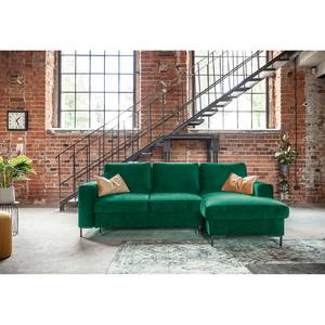 Divano angolare Sagata con chaise longue Velluto Krysia: verde smeraldo - Longchair preimpostata a destra - Funzione letto