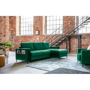 Divano angolare Sagata con chaise longue Velluto Krysia: verde smeraldo - Longchair preimpostata a destra - Funzione letto