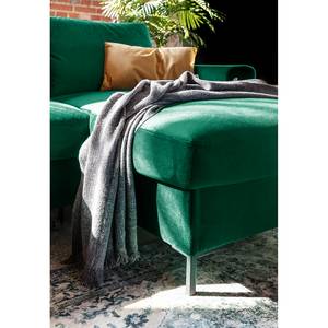 Divano angolare Sagata con chaise longue Velluto Krysia: verde smeraldo - Longchair preimpostata a destra - Funzione letto