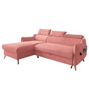 Hoekbank Huesca met chaise longue Velours Mohini: Lichtpink - Longchair vooraanzicht links