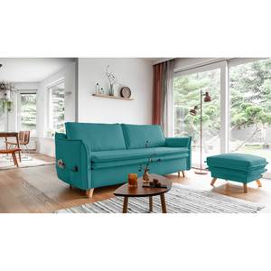 Slaapbank BIANDO met houten pootjes Geweven stof Neli: Turquoise