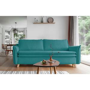 Slaapbank BIANDO met houten pootjes Geweven stof Neli: Turquoise