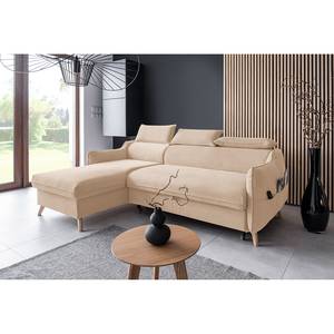 Hoekbank Huesca met chaise longue Velours Mohini: Beige - Longchair vooraanzicht links