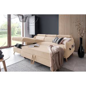 Hoekbank Huesca met chaise longue Velours Mohini: Beige - Longchair vooraanzicht links