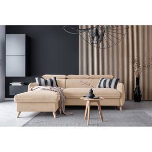 Hoekbank Huesca met chaise longue Velours Mohini: Beige - Longchair vooraanzicht links