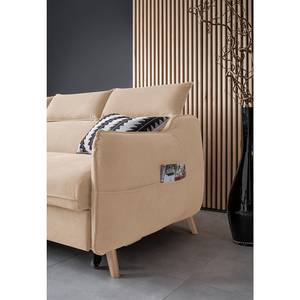 Hoekbank Huesca met chaise longue Velours Mohini: Beige - Longchair vooraanzicht links