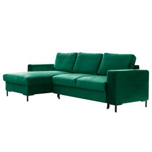 Divano angolare Sagata con chaise longue Velluto Krysia: verde smeraldo - Longchair preimpostata a sinistra - Funzione letto