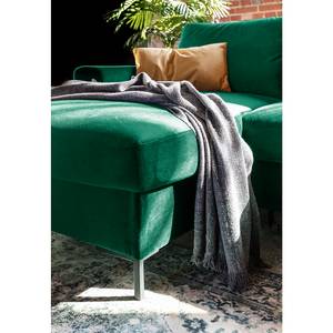Divano angolare Sagata con chaise longue Velluto Krysia: verde smeraldo - Longchair preimpostata a sinistra - Funzione letto