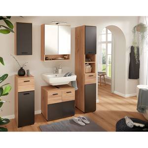 Set mobili da bagno Mozac I (3) Illuminazione inclusa - Effetto rovere Artisan / Nero