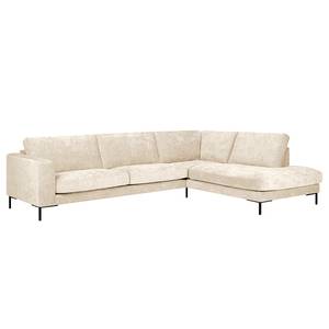 Ecksofa Luton mit Ottomane Chenille Alita: Creme - Ottomane davorstehend rechts