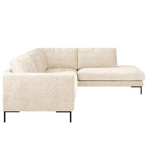 Ecksofa Luton mit Ottomane Chenille Alita: Creme - Ottomane davorstehend rechts