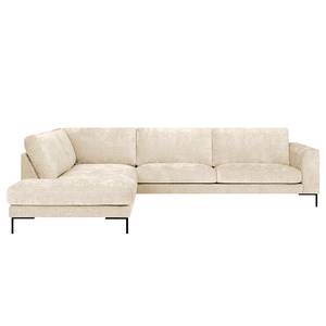 Ecksofa Luton mit Ottomane Chenille Alita: Creme - Ottomane davorstehend links