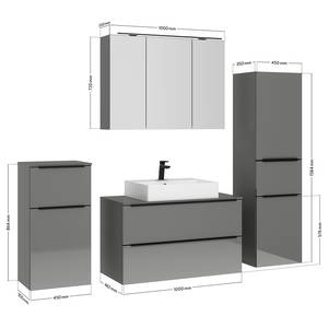 Badezimmerset MYBA XXV (4-teilig) Inklusive Beleuchtung - Hochglanz Grau - Breite: 190 cm