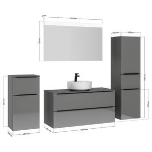 Badezimmerset MYBA XXXIX (4-teilig) Inklusive Beleuchtung - Hochglanz Grau - Breite: 180 cm