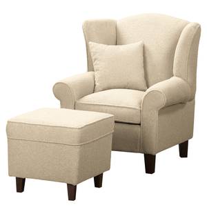 Fauteuil à oreilles Colmar Tissu Bouclé Nola: Beige - Avec repose-pieds