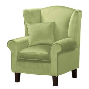 Fauteuil à oreilles Colmar Velours Vaia: Vert pomme - Avec repose-pieds