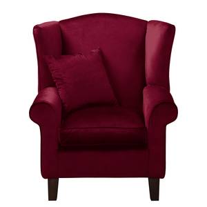 Fauteuil à oreilles Colmar Velours Vaia: Rouge foncé - Avec repose-pieds