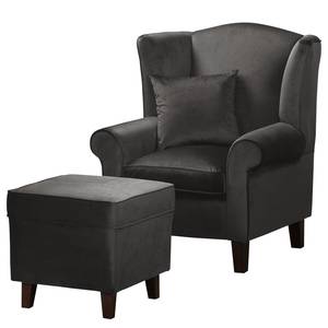 Oorfauteuil Colmar Velours Ravi: Grijs - Met hocker